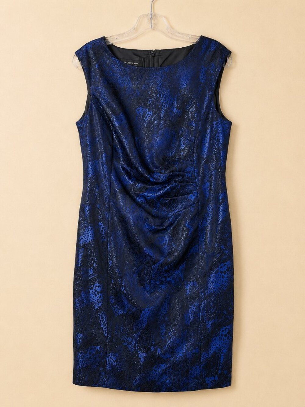 BLACK LABEL by Evan Picone Black Blue Shiny Dress Sz